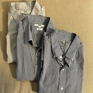 3 Uniqlo Men's Dress Shirts - Black, Gray, White Stripes